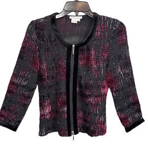 Alberto Makali Vintage Jacket Sheer Full Zip Black Red Wearable Art Size M Edgy